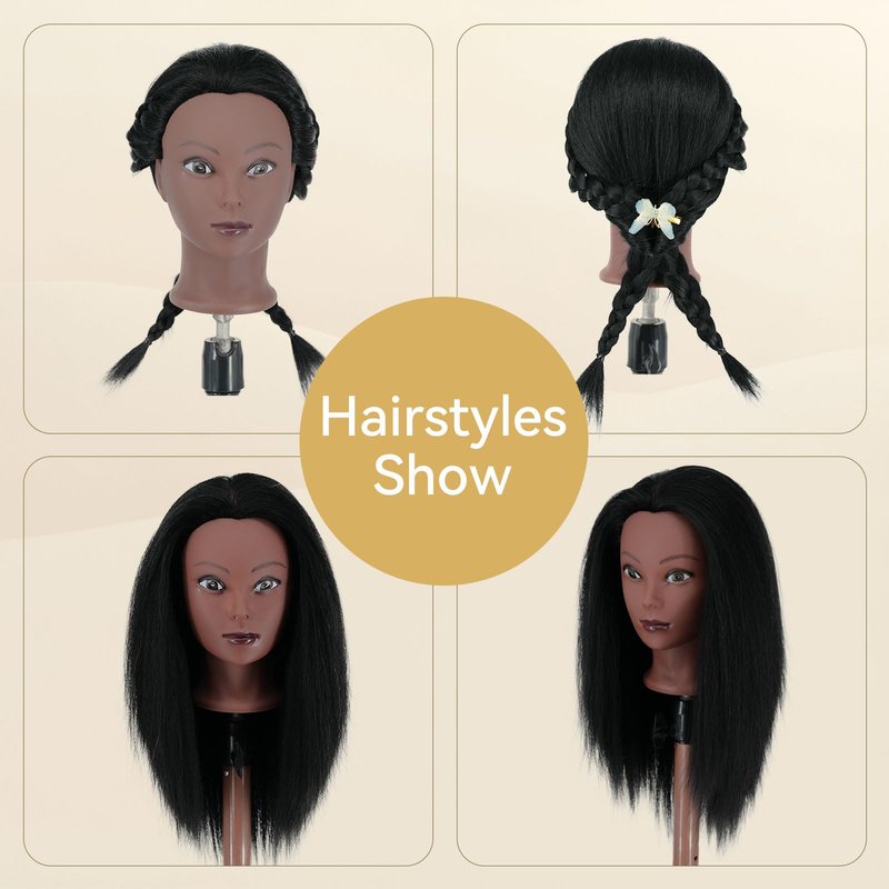 Mannequin Head with Human Hair 16'' Cosmetology Manikin Doll Head with 100% Real Human Hair Trainning Head for Hairdresser Practice Braiding Hair Styling with Clamp Stand