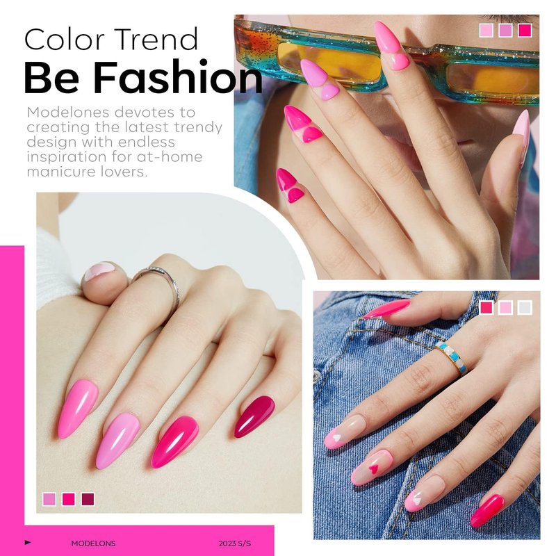 modelones Pink Gel Nail Polish Set- 6 Colors 2026 Summer Spring Pastel Hot Pink Tones Neon Milk Pink White Gel Polish Magenta Light Soft to Dark LED Nail Art for Nail Lovers Gift DIY Starter Kit