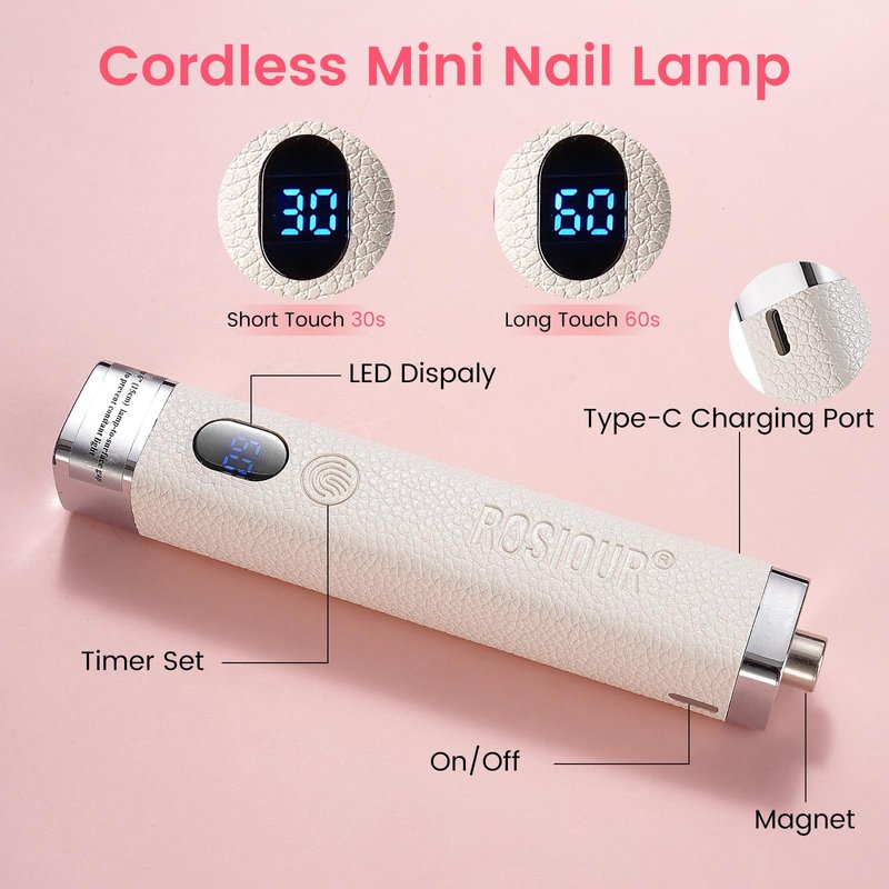 Rosiour Handheld Mini UV Light for Nails: Flash Cure UV Led Nail Lamp with Stand Cat Eye Magnet- Hand Held Fast Dry Single UV Lamp Pen with Auto Sensor for Manicure Home Salon (White)