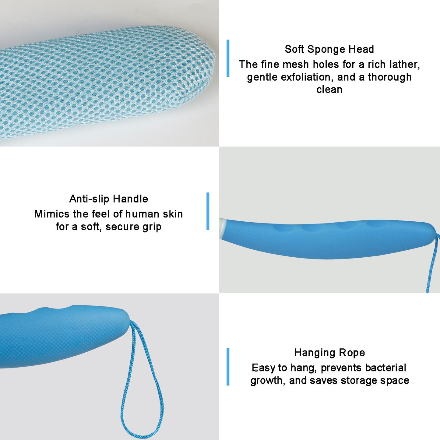 Leetye Mei Long Handled Shower Brush, Non-Slip Long Handle Bath Brush, Back Body Brush Gentle Exfoliating and Lather Well Deep Cleansing Long-Lasting for Body