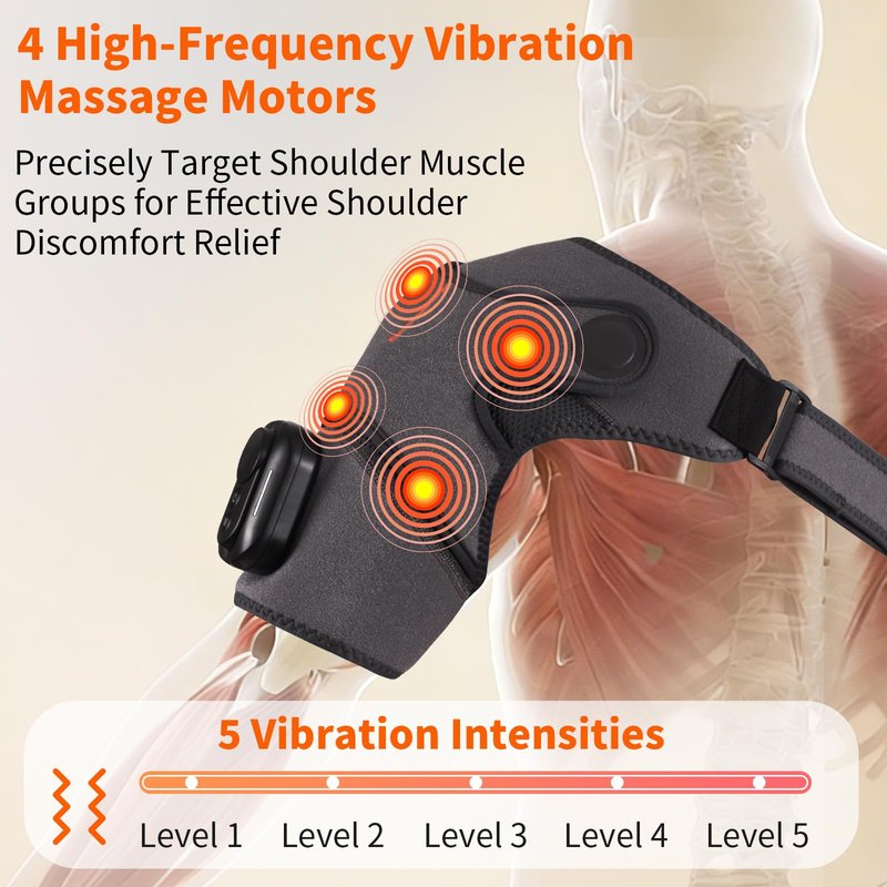 Cordless Shoulder Heating Pad with Detachable Magnetic Remote, 5 Heat & 5 Vibration Modes, Heated Shoulder Wrap Massager for Frozen Shoulder & Rotator Cuff Pain Relief, Ideal Gift for Women Men