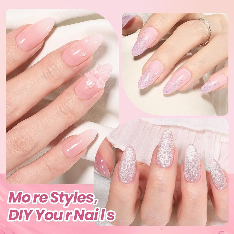 Beetles 80 Pcs Gel Nail Kit with U V Light -20 Color Jelly Gel Nail Polish Set Milky Nude Red Purple Glitter Sheer Daylight Nails Kit with Cat Eye Top Coat Rubber Base DIY Salon Gifts for Women Gilrs