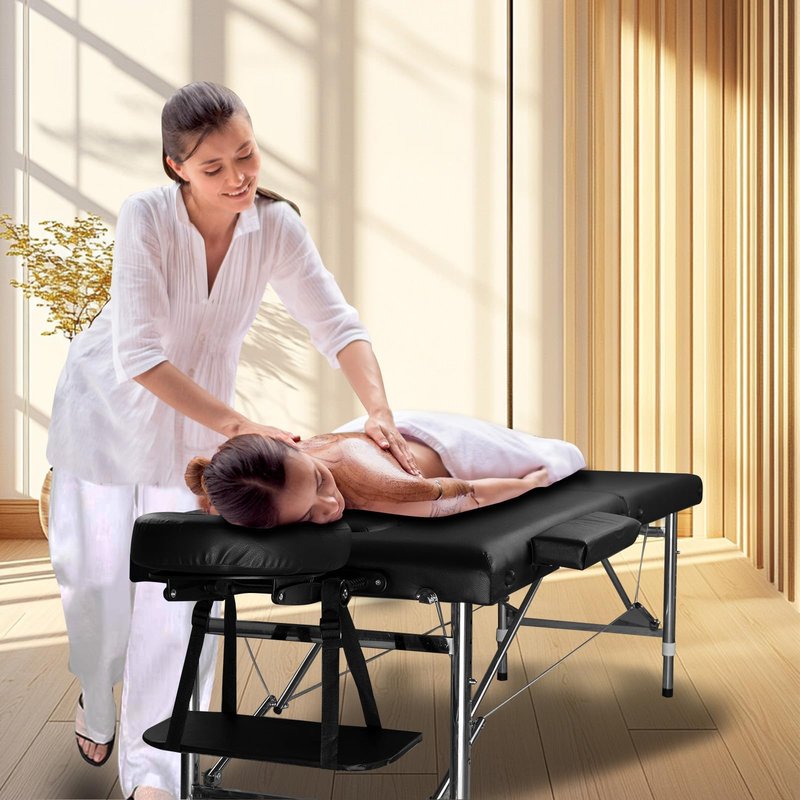 Lovswan Portable Massage Table, Foldable Height Adjustable Lash Bed for Salon and Spa, PU Leather Facial Tattoo Bed, Lightweight and Stable Esthetician Table (Black)