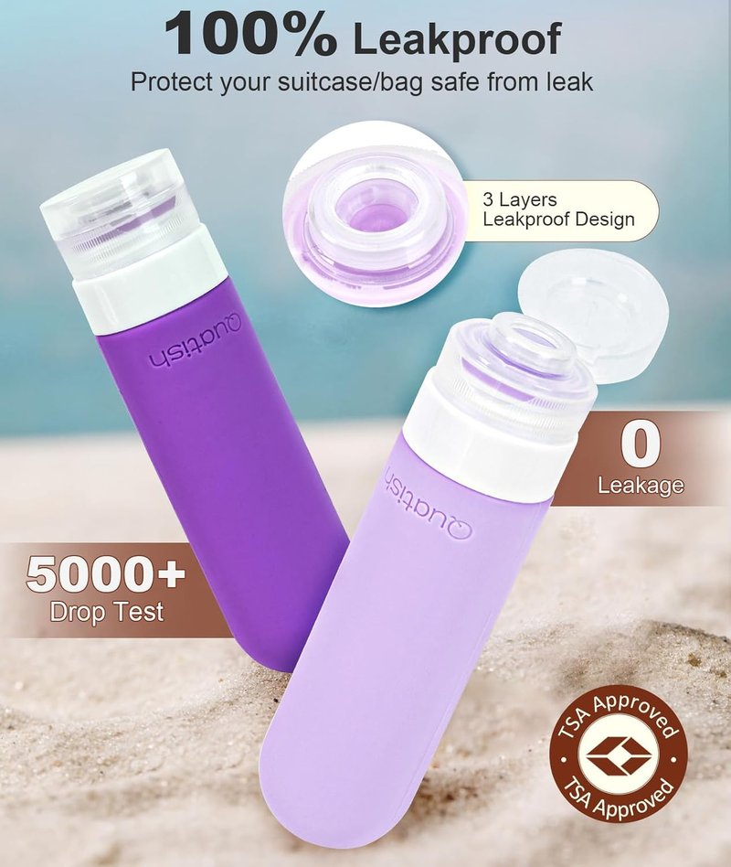 20 Pack Travel Bottles for Toiletries, Original Patented, TSA Approved Travel Size Containers, Leak Proof Silicone Shampoo and Conditioner Bottles Women & Men, Airplane Cruise Essentials, Purple