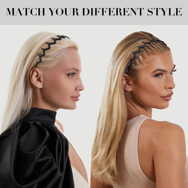 Canitor 8 Pieces Black Zig Zag Headbands Gifts for Women Teen Girls 90s Outfits Fashion Hair Accessories Hair Bands for Women's Hair Thin Teeth Comb Head Bands