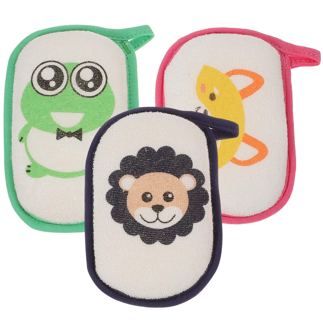 JECOMPRIS Baby Bath Sponge 3-Pack Cartoon Animal Infant Bath Scrubber Soft Newborn Sponge for Gentle Body Cleaning and Massage with Hanging Hook