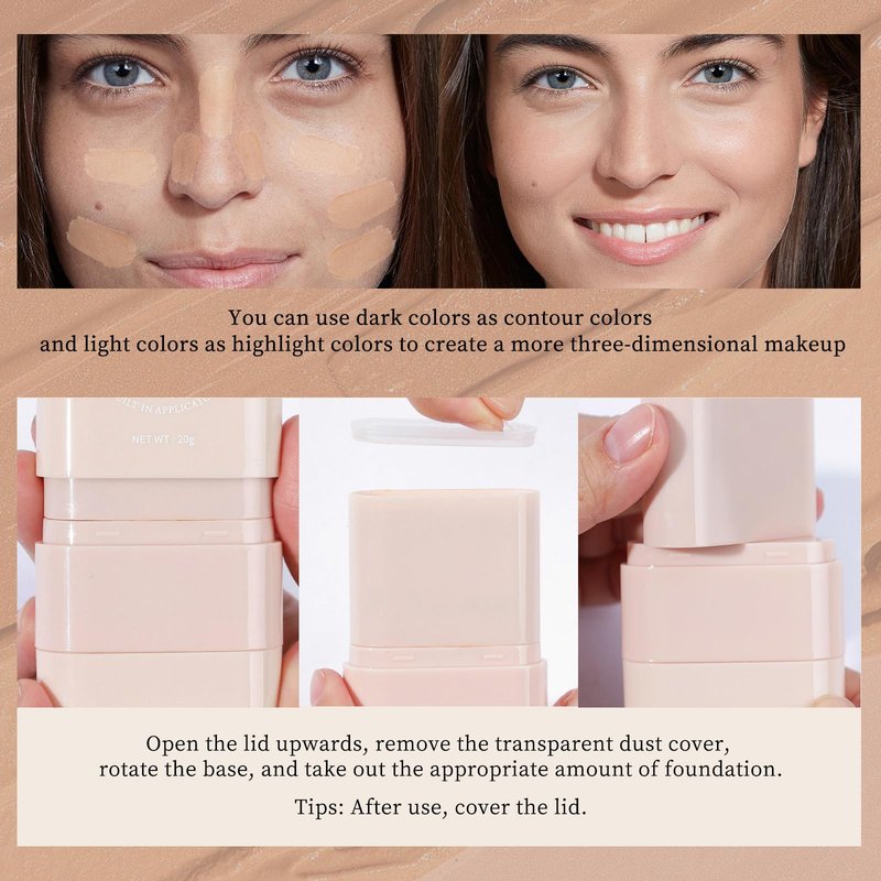 O'CHEAL Face Foundation Contour Stick Blemish Contouring Face Long-wear Lightweight Brighten Stick Concealer Beauty Makeup 03#LIGHT SKIN
