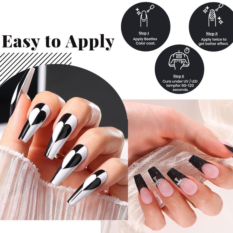 Beetles 3 Pcs No Wipe Gel Top Coat Base Coat & Black Gel Nail Polish Set, Shine Finish and Long Lasting, Soak Off LED Lamp Base Top Uv Lamp Nail Art Manicure Gifts for Women