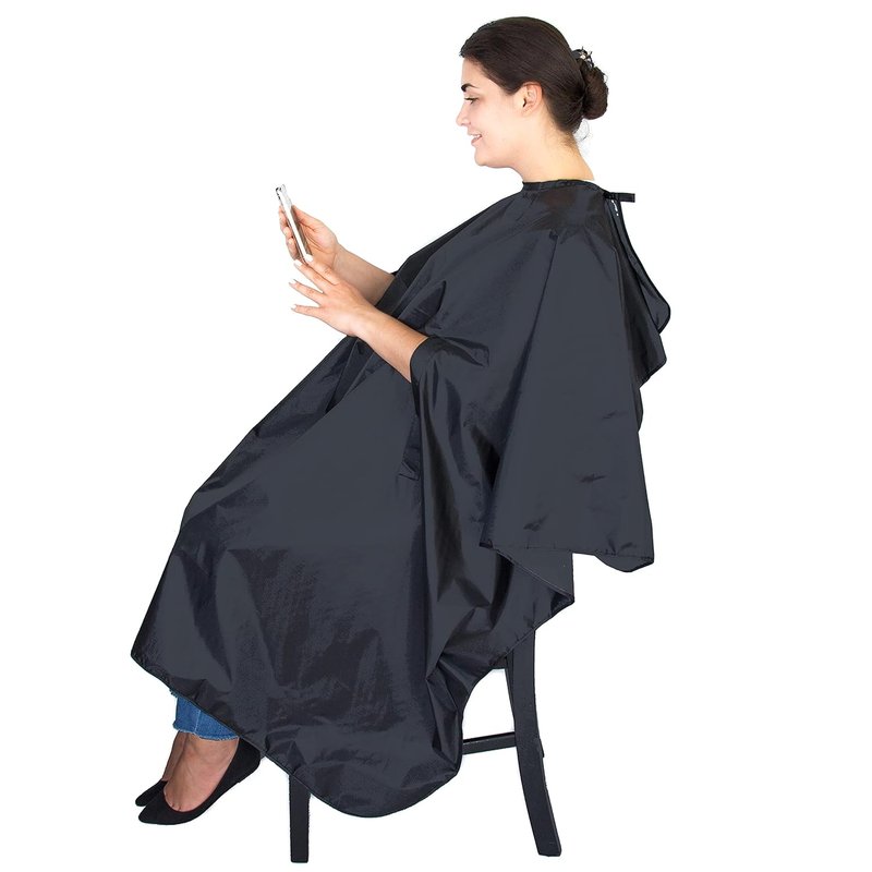 Regine Switzerland Hair Cutting Cape - Lightweight, Water-Resistant Black Salon Smock with Armholes for Professional Use