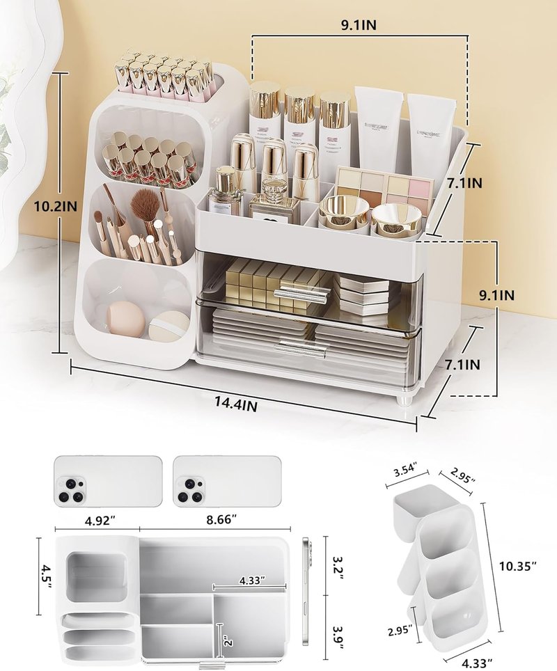 Anylady Large Capacity Makeup Organizer - Stylish Countertop Storage with Brush Holder | Perfect for Vanity & Gifts