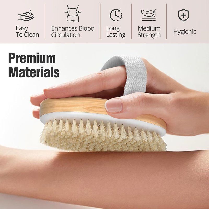 Cosowe Natural Bristle Exfoliating Bath Brushes, Body Scrubber for Lymphatic Drainage, Blood Circulation, Wet and Dry Bath Brushes, Deep Exfoliation for Smooth Skin