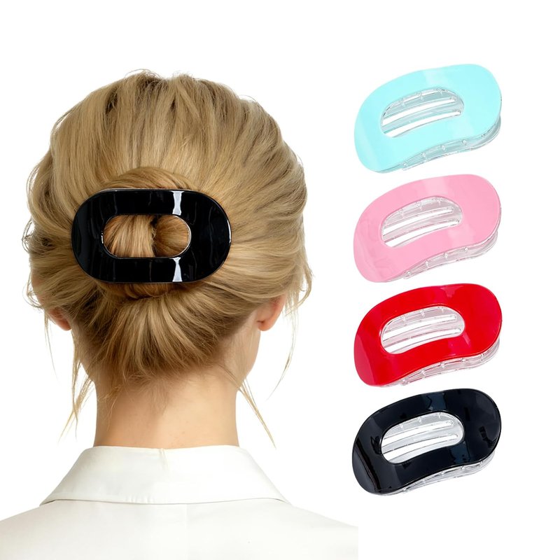 Flat Hair Clips for Women - 4PCS Non-Slip Acrylic Claw Clips | Pink, Green, Red, Black