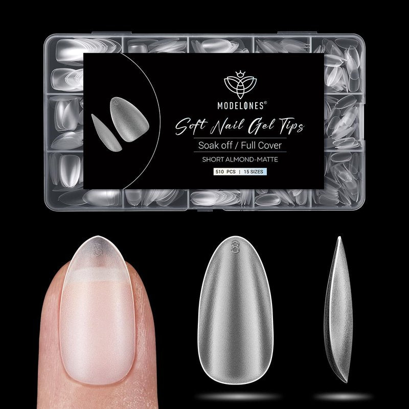 Modelones Short Almond Fake Nail Tips - 510 Pcs Full Matte Gel Kit | Pre-shaped Acrylic for DIY Salon Use