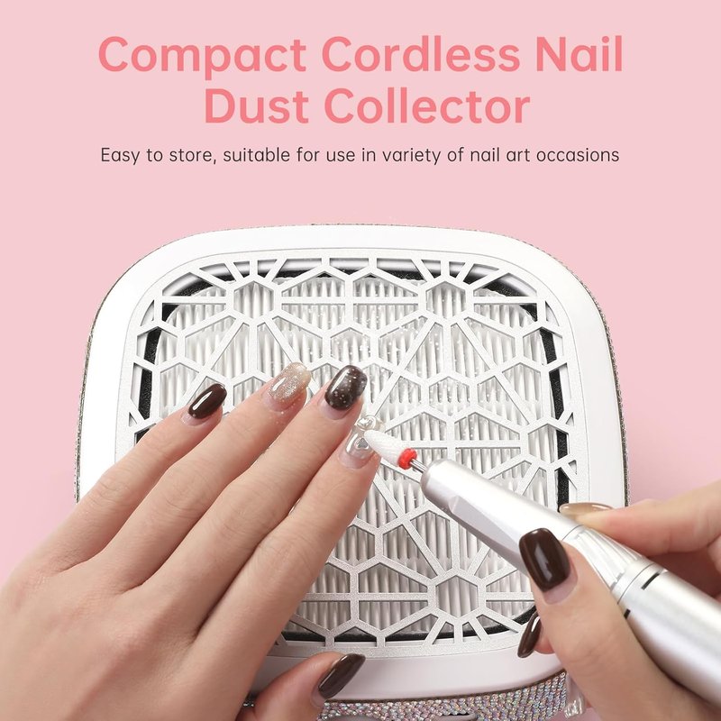Nail Dust Collector, Cordless Dust Collector Nail Tech, Compact Powerful 6000RPM Nail Vacuum Fan Rechargeable Dust Extractor for Acrylic Gel Polish Manicure Pedicure for Home