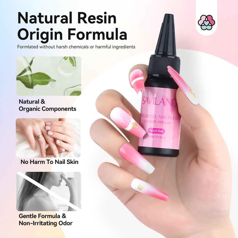 SAVILAND Airbrush Gel Nail Polish Hema-Free: Dilution-free 30ML Airbrush Polish Set, Cool & Warm Colors Non-Acetone Airbrush Stencils for Nails Airbrush for French Nail Art Manicure DIY Salon & Party