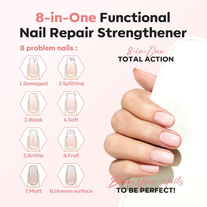 modelones Nail Strengthener Pale Pink Nail Polish Nail Repair for Damaged Nails Strengthening Polish 15ml Nail Growth and Strengthener Natural Concealer Foundation Nail Care Gifts for Women