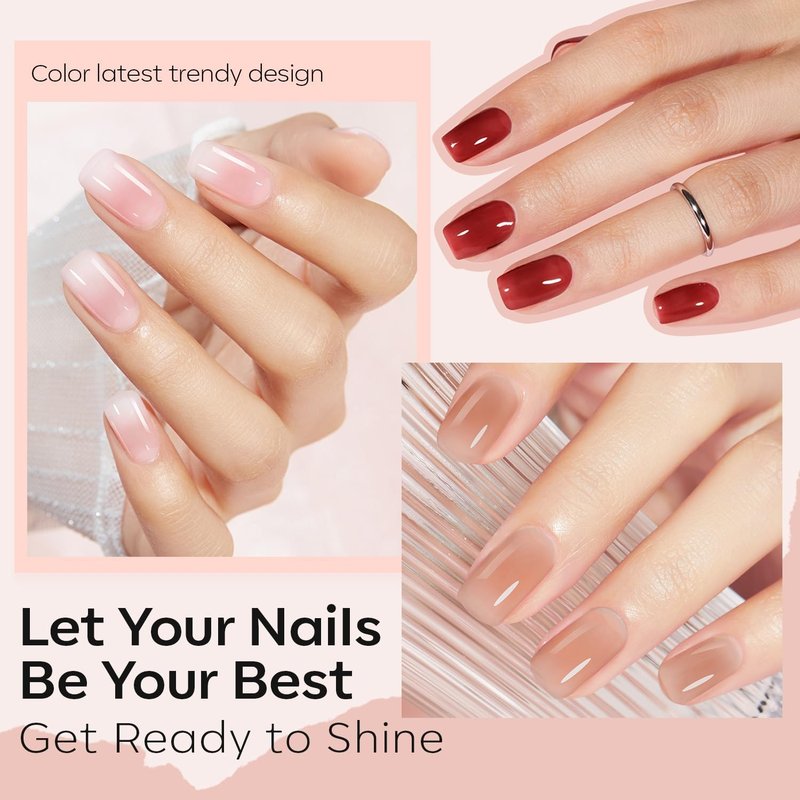 Modelones Jelly Nail Polish Set - Includes 2 No Wipe Top Coat & Base Coat | Vibrant Colors