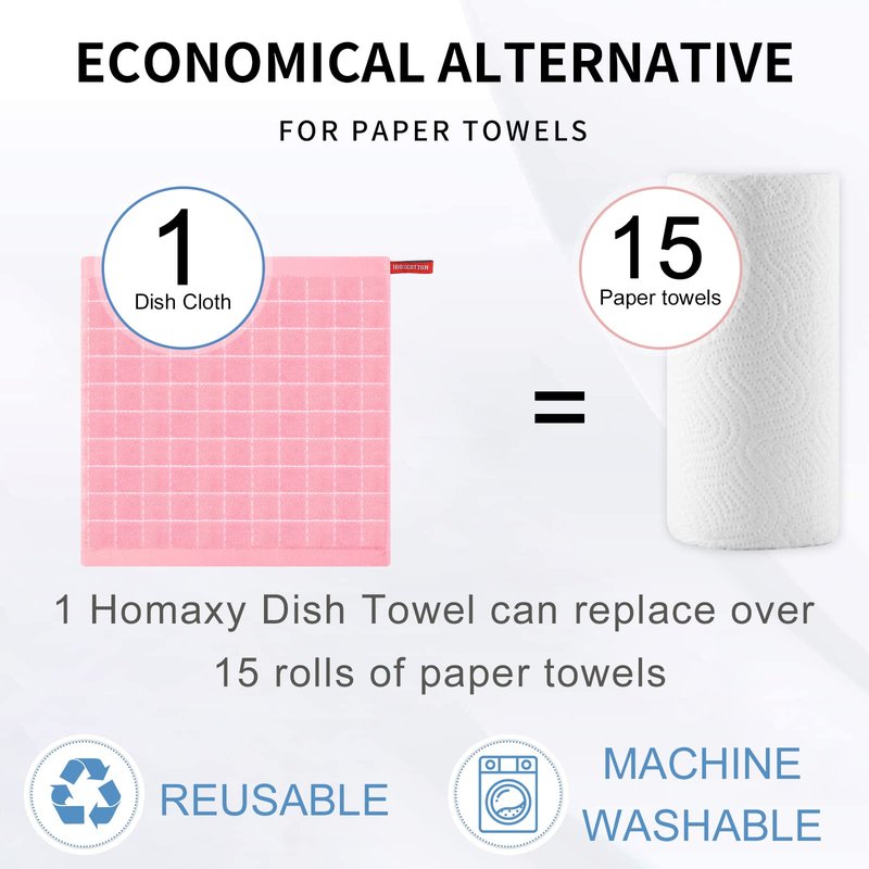 Homaxy 100% Cotton Terry Kitchen Dish Cloths, Ultra Soft and Absorbent Dish Towels for Kitchen, Suitable for Drying and Washing Dishes, 6 Pack, 12 x 12 Inches, Pink