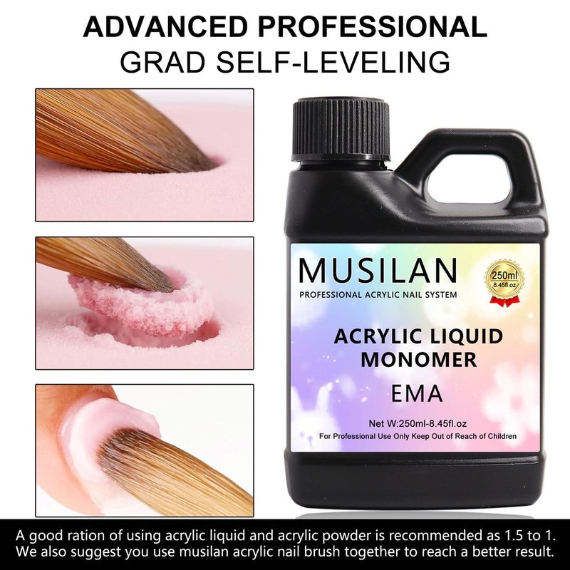 MUSILAN Monomer Acrylic Nail Liquid - 8.45oz Non-Yellowing MMA-Free Formula for DIY Nail Extensions | Professional Quality