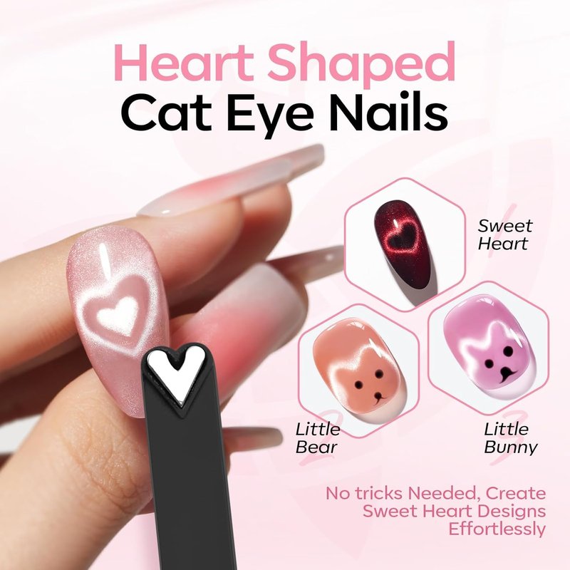 modelones 8-in-1 Cat Eye Gel Polish Magnet Tool, Magnetic Nail Art Wand for Gel Nails with Steel Ball, Glass Bead, French Tip, Clover, Heart & Swirl Effects for DIY Home Salon Manicure