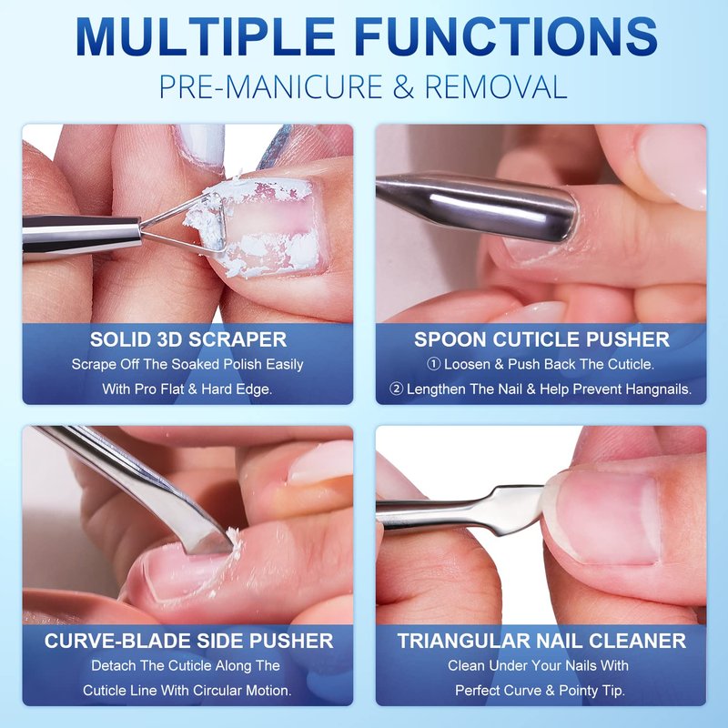 GA&EN 2PCS Metal Silver Cuticle Pusher and Scraper, Nail Trimmer Cutter Stainless Steel Gel Scraper Tool, Nail Polish Remover Peeler Durable Salon Manicure Pedicure Cleaner for Fingernail and Toenail