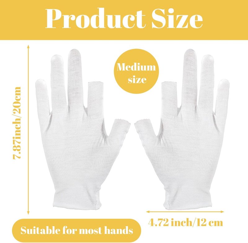 8 Pairs White Cotton Gloves for Dry Hands Eczema Overnight Fingerless Touchscreen Moisturizing Glove, Breathable Hand Moisturizer Spa Gloves for Women Sleeping, JewelryInspection, Coin Handling