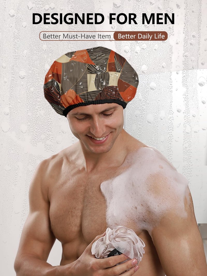 Years calm Shower Cap for Men, Waterproof Reusable Hair Cap with Dual-Layer Design, Reversible Double-Sided Use, Stretchable Elastic Band, Comfortable Fit for Shower, Gym, Hair Care & Travel