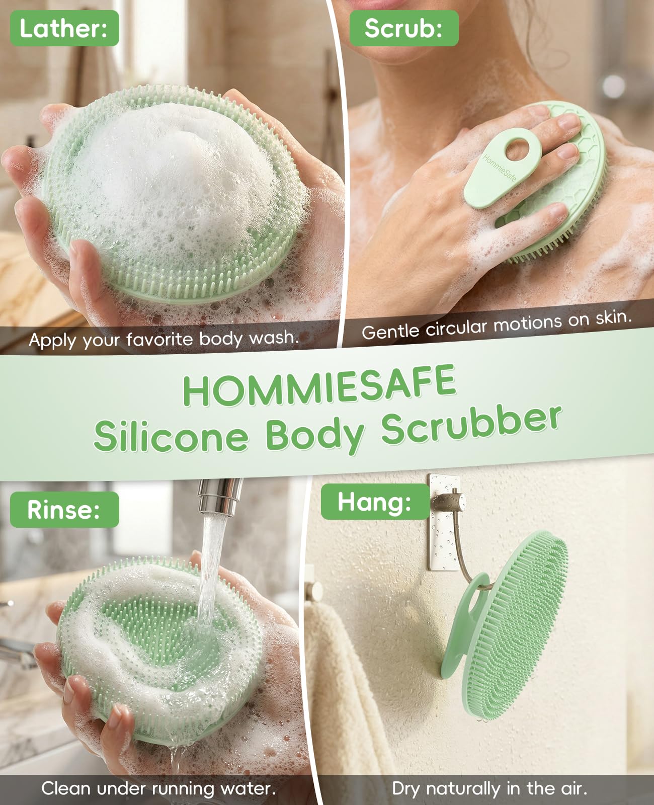 Soft Silicone Shower Brush Body Wash Bath Exfoliating Skin Massage Scrubber, Dry Skin Brushing Glove Loofah, Fit for Sensitive and All Kinds of Skin(Mint+Blue)