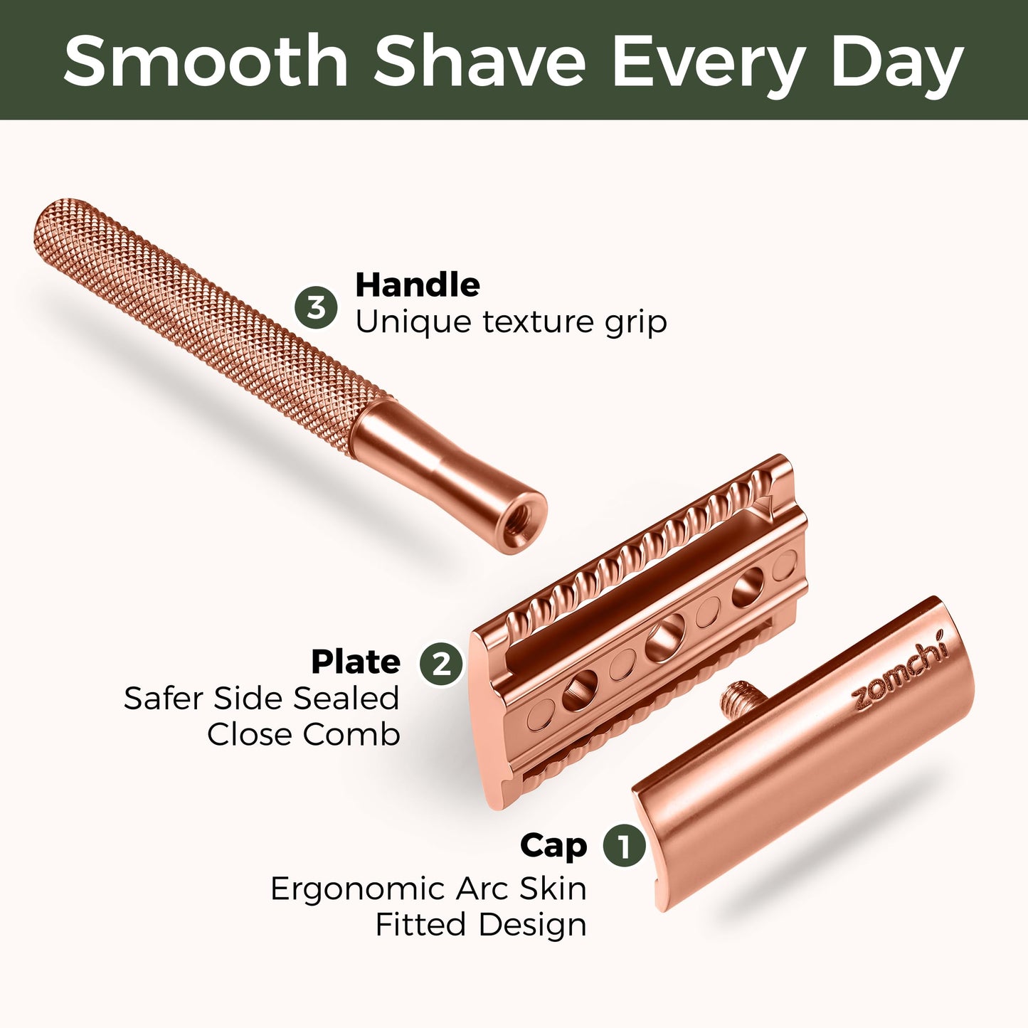 ZOMCHI Safety Razor for Men&Women with 5 Double Edge Safety Razor Blades, Double Edge Razor, Reusable Razor, Plastic Free – Rose Gold