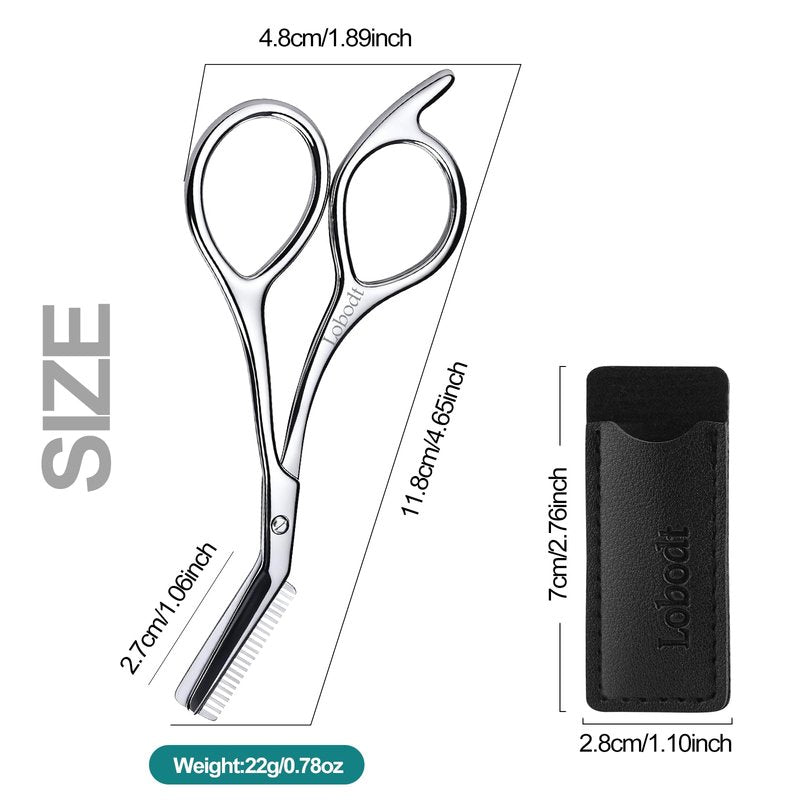 Eyebrow shears with combs, Eyebrow scissors,4.65-inch small eyelash trimming scissors, Suitable for both women and men，Precise eyebrow trimmers, easily create delicate eyebrow shapes, with PU Case
