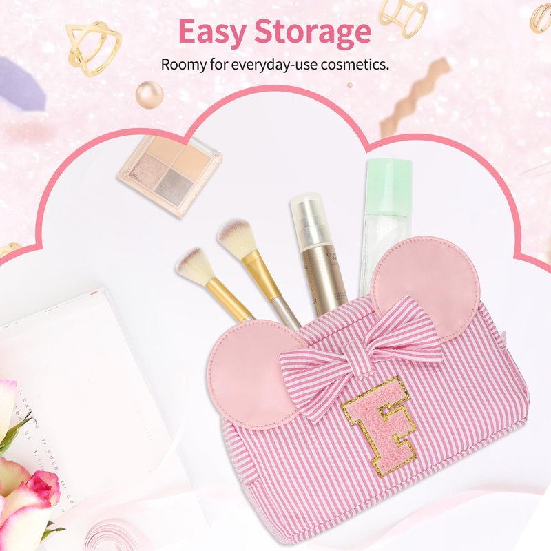 Initial Makeup Bag for Girls, Cute Makeup Bag Small Cosmetic Bag Travel Make Up Organizer Pouch, Birthday Gifts for Girls 4 5 6 7 8 9 10 11 12 13 14 15 Years Old, Teen Girls Gifts Trendy Stuff