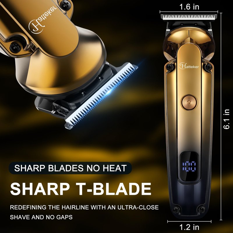 Hatteker Men's Beard Trimmer Kit Electric Razor Shaver Professional Hair Clipper with Zero Gapped T-Blade Nose Ear Beard Body Trimmer for Men Waterproof Cordless Grooming Kit 6 in 1