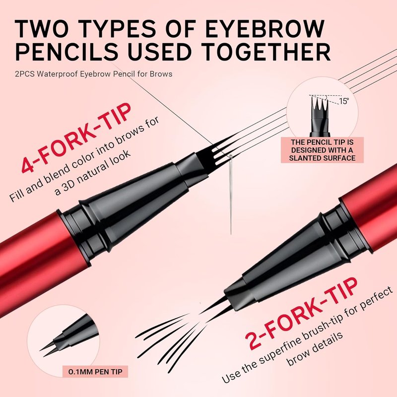 Skiennix Eyebrow Pen - Waterproof Microblading Pencils with Brush | 2-Pack, Dark Brown, All-Day Wear
