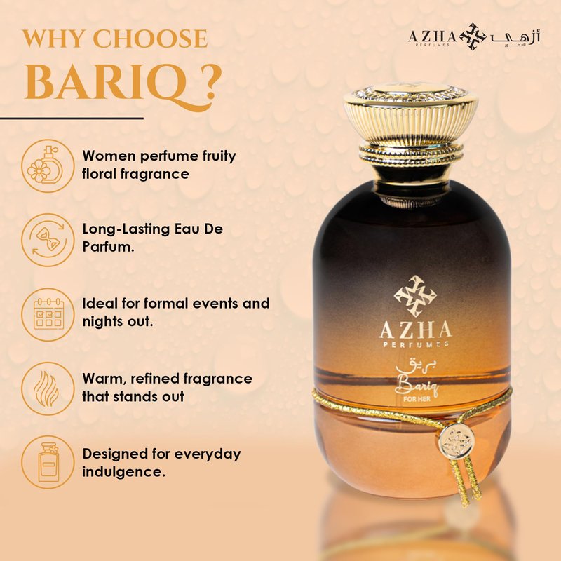 Azha Perfumes Essence Orbis Bariq Eau de Parfum for Women, 3.4 Fl Oz / 100 mL, Long Lasting Arabian Perfume Spray, Citrus Gourmand Vanilla Fragrance with Tangerine, Orange, Lemon, Luxury Scent