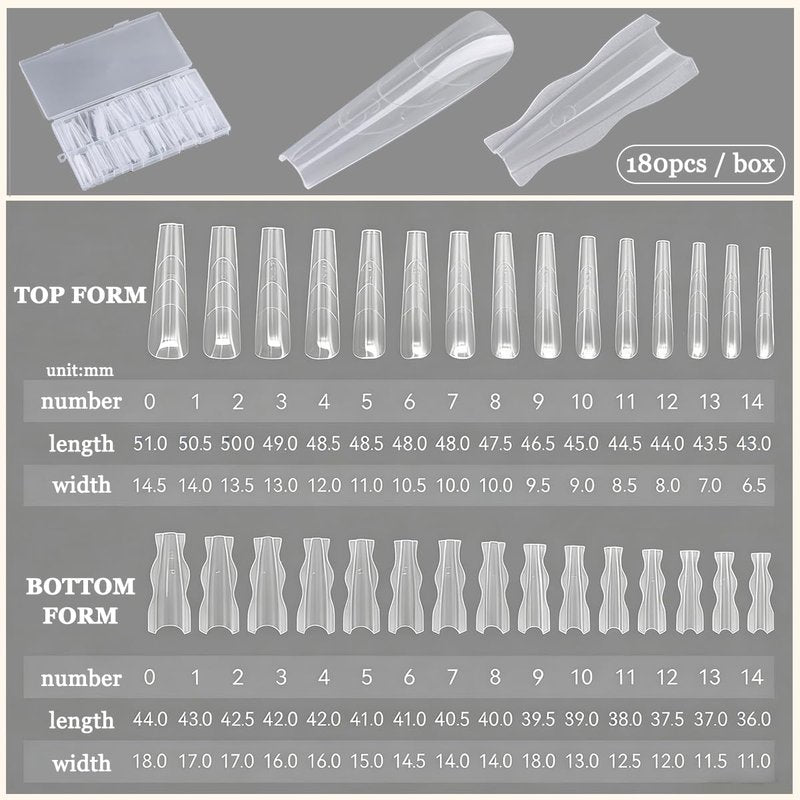 Fcozpjk Builder Gel Nail Kit, 2PCS 15ML Clear Nude Pink Hard Gels with 180PCS Coffin Sandwich Dual Nail Forms Brush Pen Files Nails Extension Tool Set Construction Strengthener Manicure Supplies