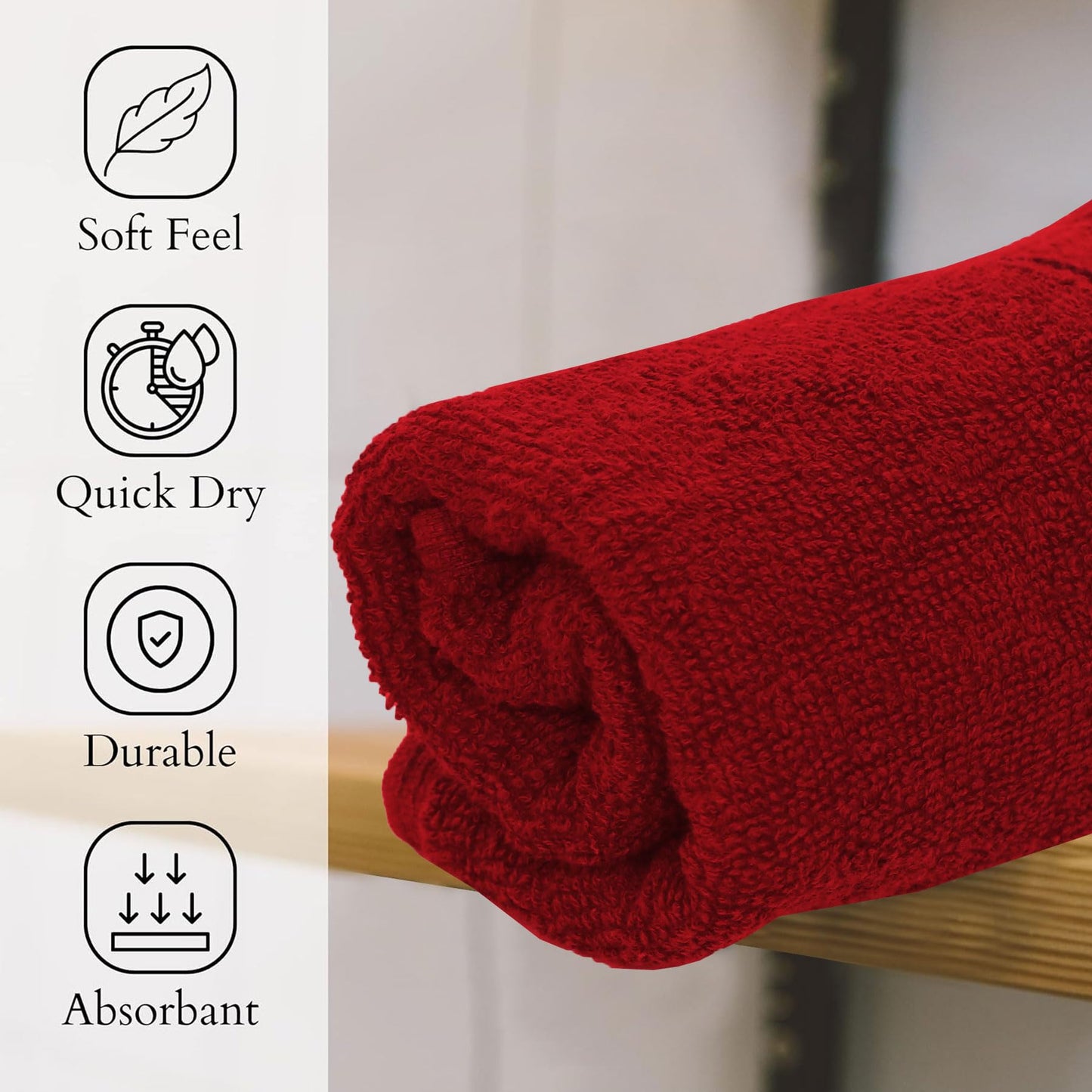 GOLD TEXTILES Premium Hand Towels for Bathroom -100% Ring Spun Cotton (Red,4 Pack, 16x30 Inches) Luxury Soft Absorbent & Quick Dry, Bathroom Hand Towel Perfect for Hotel, Salon, Gym & Spa