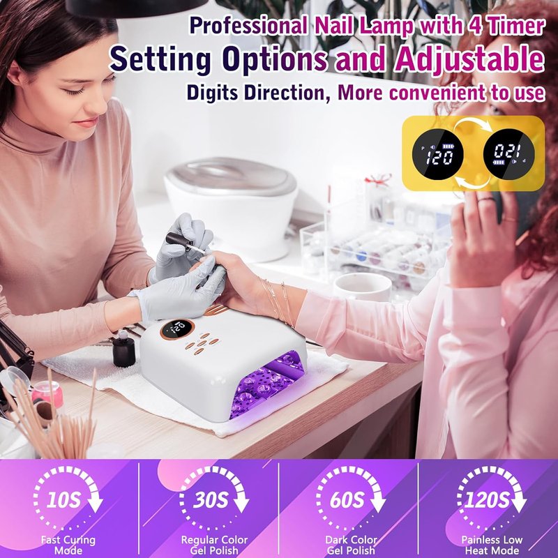 Cordless UV LED Nail Lamp - 72W Rechargeable Gel Dryer | Professional Wireless Curing for All Gels - White