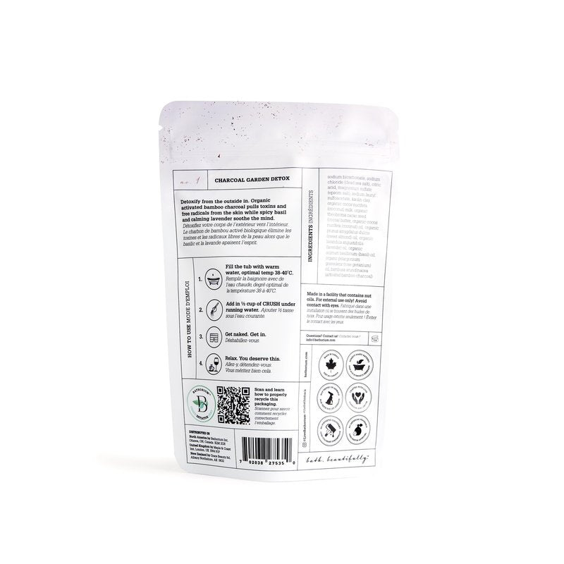 Bathorium Charcoal Garden Detox Crush, Purifying Bath Soak with Activated Charcoal & Eucalyptus, pH-Balanced, Herb-Scented Bath Soak, 5+ Baths, 21 oz