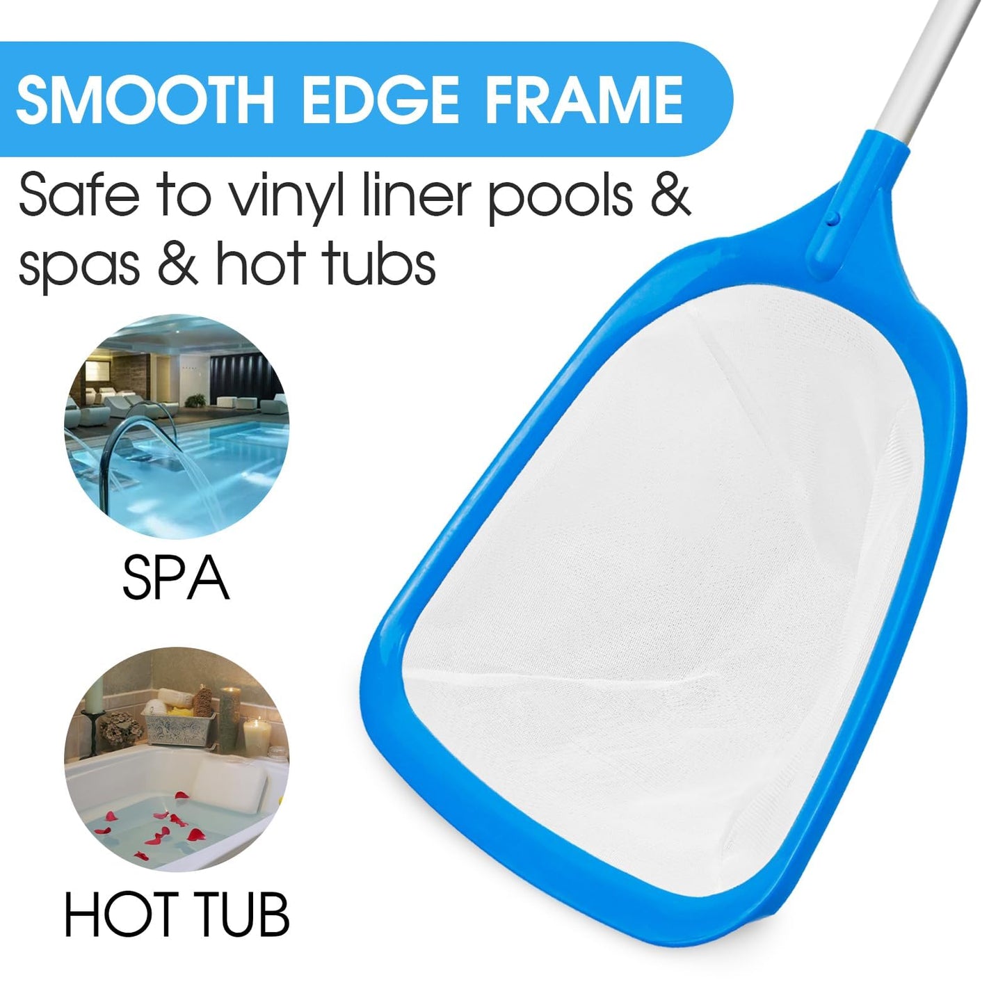 TidyMister Hot Tub Skimmer Spa Net with 12'' Aluminum Pole Ultra Fine Mesh Net Handy Leaf Skimmer for Small Above Ground Pools Pick Up Fine Debris Lightweight Net