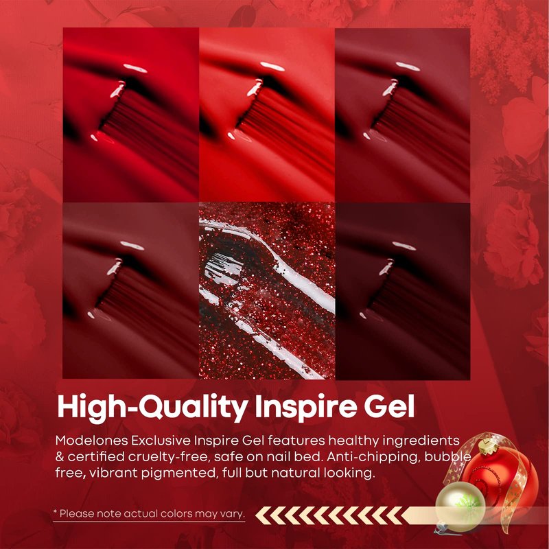 modelones Gel Nail Polish Kit -6 Colors Red Gel Polish Set Burgundy Glitter Sparkle Bloody Soak Off Gel Nail Kit Manicure DIY Nail Art Salon Home Gift