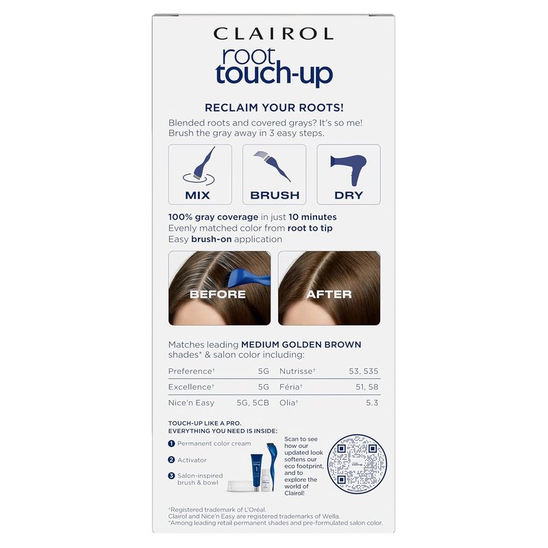 Clairol Root Touch-Up Permanent Hair Dye - 5G Medium Golden Brown | 100% Gray Coverage & Easy Brush Application | Pack of 2