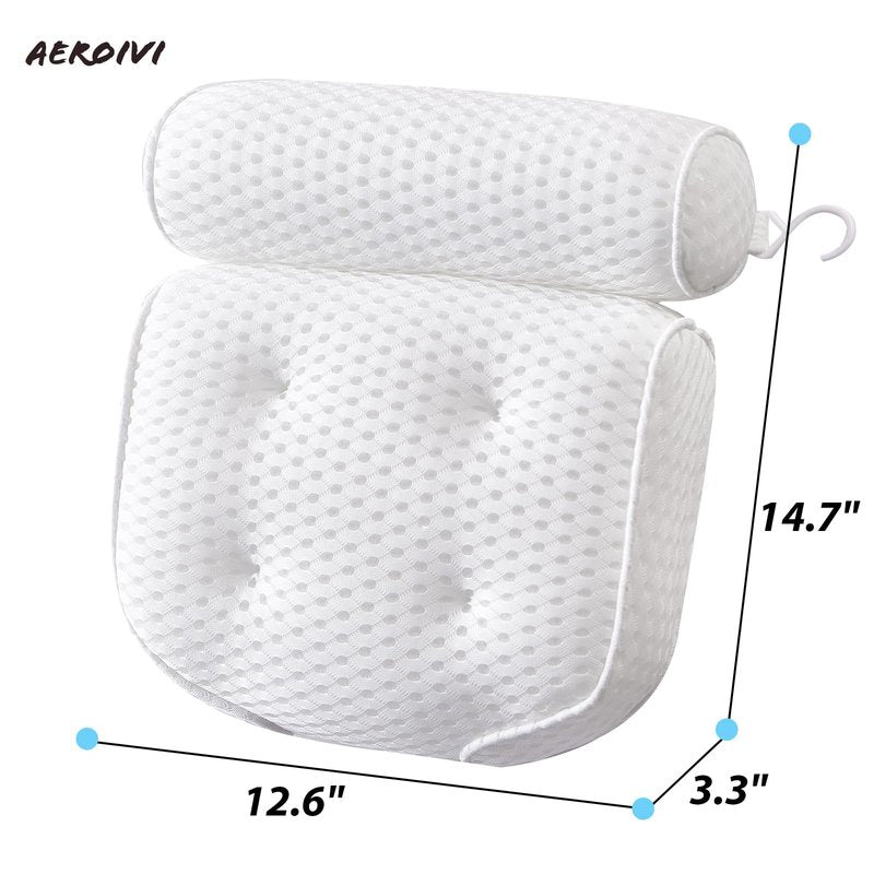 AEROiVi Luxury Bath Pillows for Tub，Bath Pillow with Laundry Bag Bathtub Pillows for Head and Neck Support Bath Cushion Made from Soft Spacer Mesh Material with Suction Cups