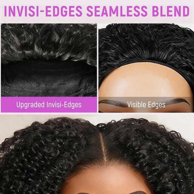 Half Wig Human Hair - Beach Curly 3-in-1 Drawstring Seamless | Glueless Wear & Go for Black Women - 26 Inch
