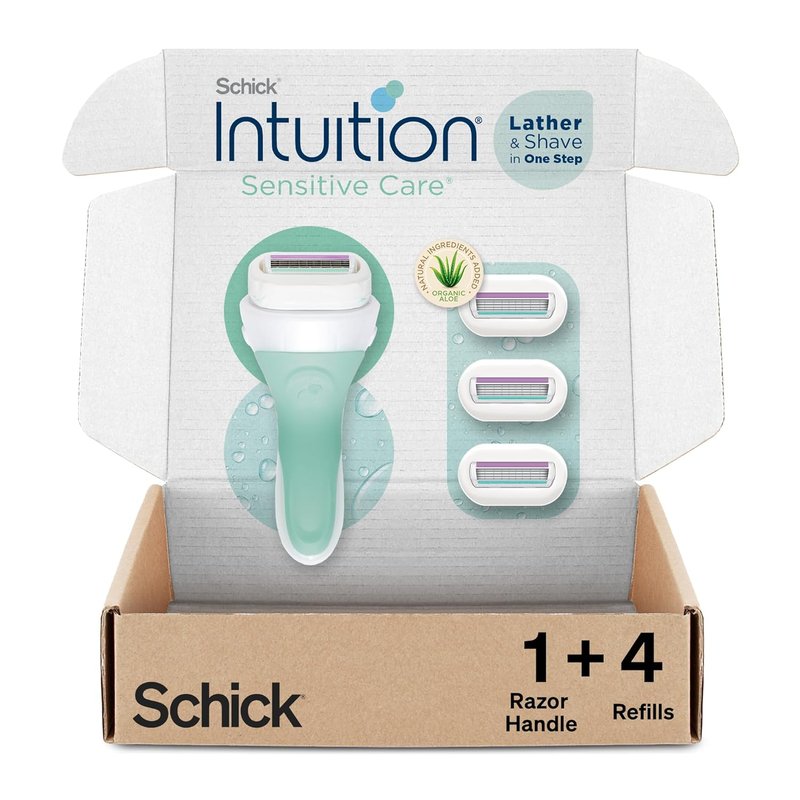 Schick Intuition Razors for Women - Sensitive Skin Comfort | 1 Razor & 4 Organic Aloe Blades