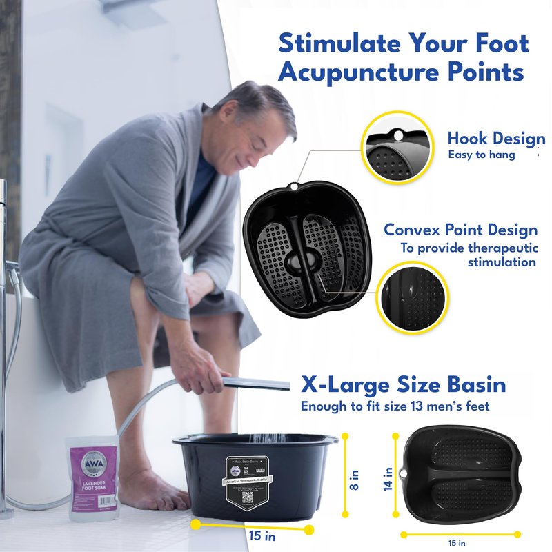 American Wellness Authority AWA Extra Large foot bath basin - Sturdy plastic soak tub For Soaking feet and Pedicure At Home Spa Kit Women Men (Grey Basin), 1.0 Count