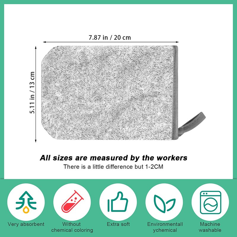 PHOGARY 6 Grey Bath Mitts Washcloths, Small Hand Towels with Hanging Loop, 5"x8" Super Absorbent Soft Coral Fleece Face Towels Kids Teens Adult Body Facial Cloths Machine Washable Cloth for Showering