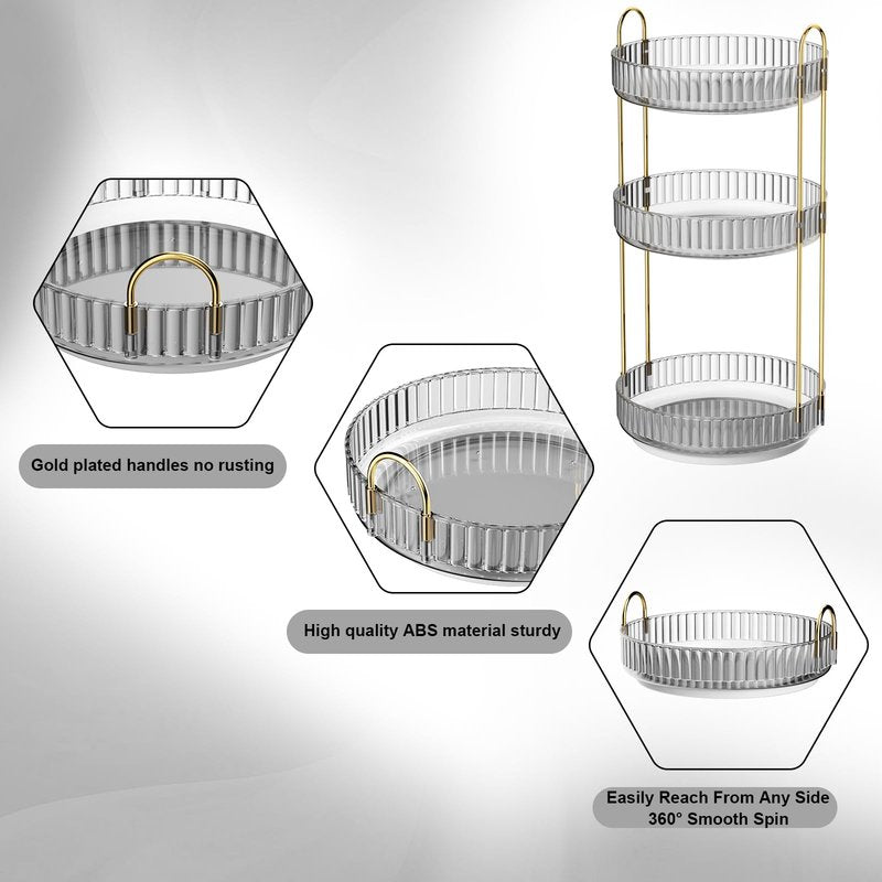 GTI 360°Rotating Makeup Organizer, 3 Tier Large Capacity Perfume Cosmetics Skincare Vanity Organizers,Bathroom Counter Organizer, Dresser Spinning Countertop Organizer and Storage for Women (Grey)