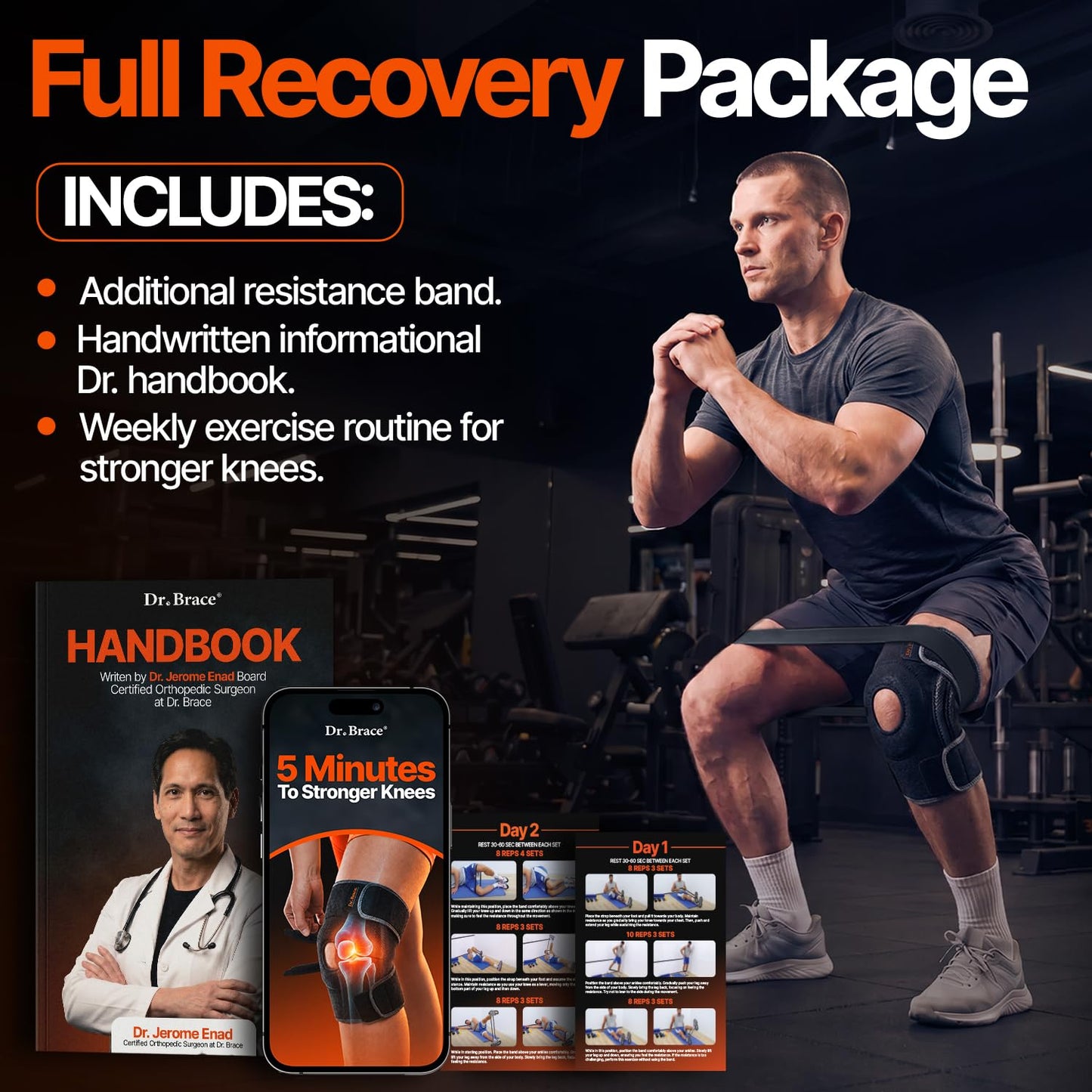 DR. BRACE ELITE Knee Brace with Side Stabilizers & Patella Gel Pads for Maximum Knee Pain Support and fast recovery for men and women-Please Check How To Size Video (Mercury, Large)