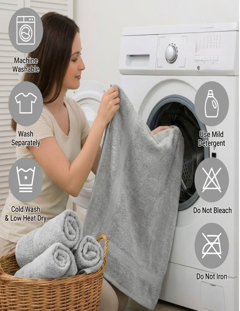 Towel and Linen Mart 4 Pack Extra Large Bath Towels (30 x 60 Inches) 100% Cotton, Ultra-Soft, Quick-Drying Absorbent Lightweight for Bath & Everyday Use (Cool Grey)