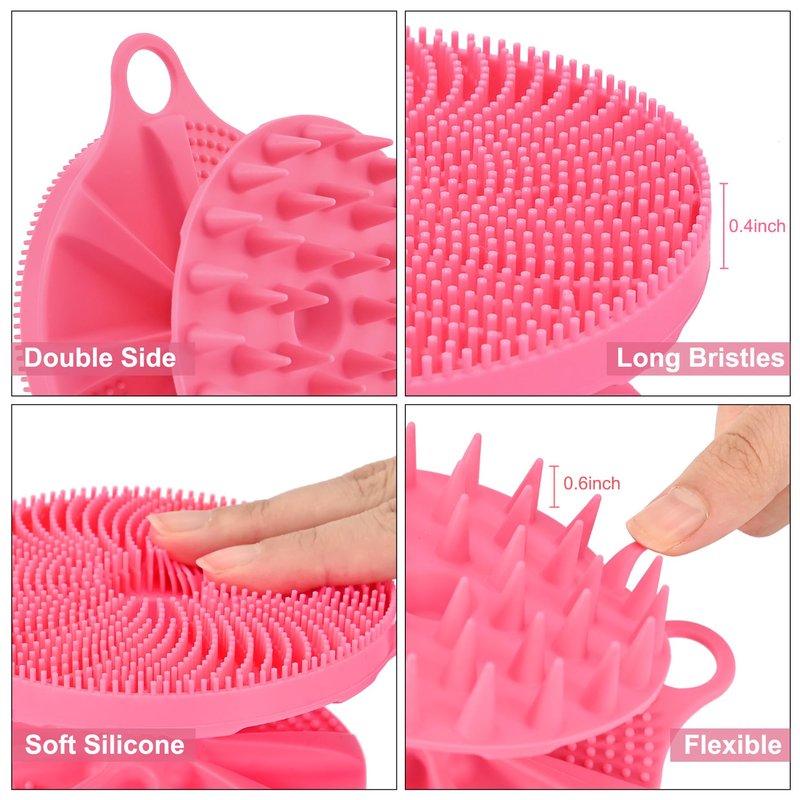 INNERNEED 2-in-1 Silicone Body Scrubber and Scalp Massager Shampoo Brush, Food-Grade Soft Material, More Hygienic, Easily Lather, Convenient for Travel, Gym, Business,etc (Pink)